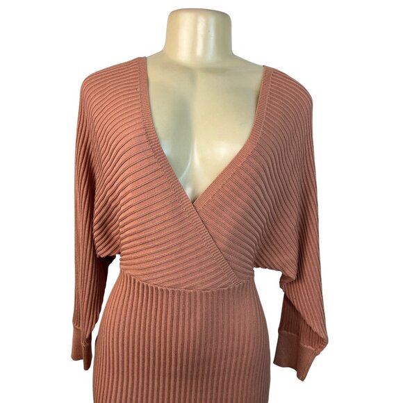 Love Tree Women's Salmon Ribbed Knit Bodycon Mini Dress With Dolman Sleeves Sz S - Picture 4 of 8